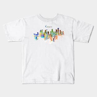 Calgary Watercolor Skyline Kids T-Shirt